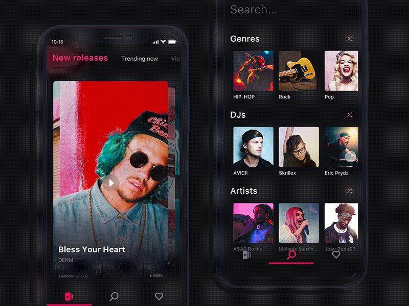 Music App 2d animation app cards desogn gif iphone x music new releases trending ui