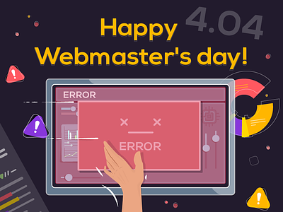 Happy Webmaster`s Day! 404 404page attentive devops diagrams display error error404 flat hand krapka marketing not found vector