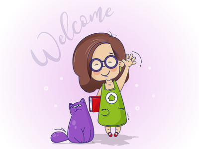 Hello! cat character design illustration krapka team vector vector illustration