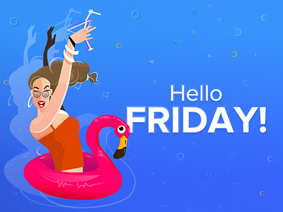 Hello Friday! flamingo girl hello friday illustration pool party vector