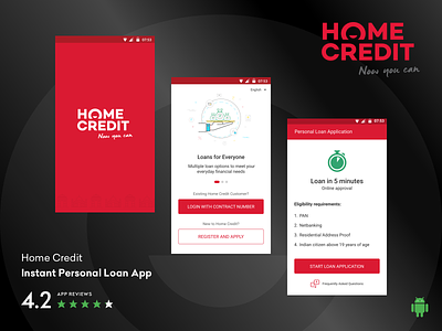 Home Credit India - Instant Personal Loan App android app finance app home credit india instant personal loan interaction design loan loan application process mobile app mobile app design usability testing user experience user experience design visual design