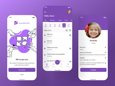 Puzzlenote - Notetaking App for Parents of Children with Autism app app design asd autism branding case study design logo mobile design notes notetaking notetaking app ui ui design ux ux design