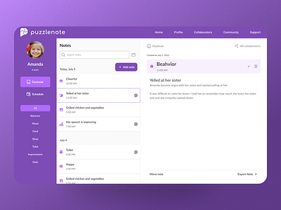 Puzzlenote - Notetaking Site for Parents of Children with Autism asd autism branding case study design logo notetaking parents ui ui design ux ux design web design website