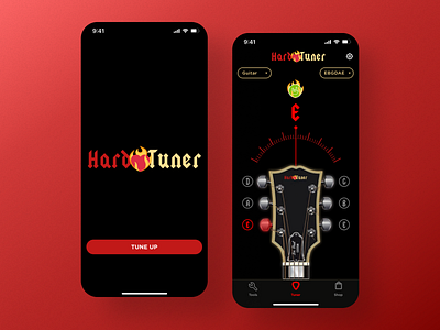 HardTuner - Guitar Tuner App app app design bass branding design graphic design guitar guitar tuner logo mobile mobile design rock rock n roll tuner app ui ui design