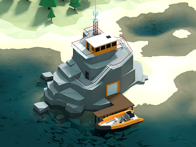 Ranger river post 3d base island low poly lowpoly model polygons post render station