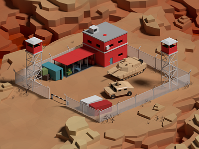 Canyon Base 3d base blender canyon low poly lowpoly military model polygons post render station