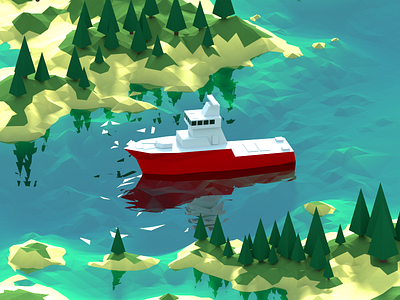 Ship 3d blender island low poly lowpoly render ship water