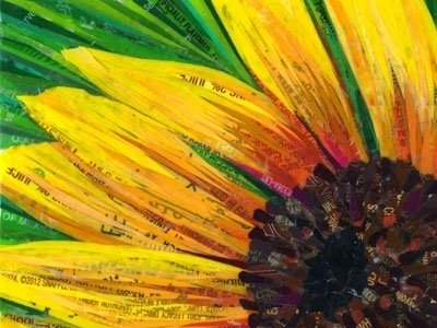 Suntaker #4 collage pop art recycled recycled material snapple starburst sunflower upcycled yellow flower