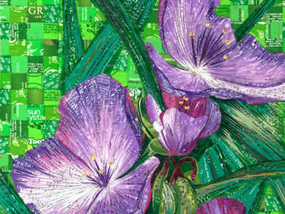 Purple Flowers - Created with Recycled Material collage pop art purple flowers reclaim recycled art wild flowers purple recycled material reuse upcycle
