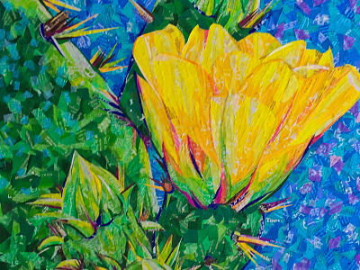 9am Turkey, Texas cactus candy wrappers collage earth day fine art flower mosaic recycled yellow