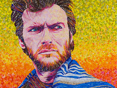 Clint Eastwood - Made with Recycled Candy and Drink Labels art candy clint eastwood collage eastwood mosaic pop art recycle reuse upcycle