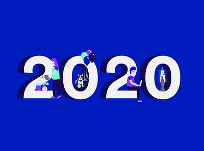2020 agency blue computer design dog illustration lava lamp new year succulents type vector