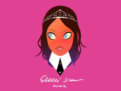 Gucci show ready-to-wear, spring 2022, the crown outfit character crown digital fashion girl illustration