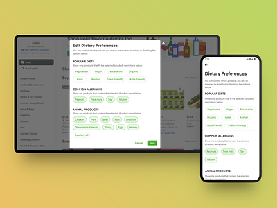 Add a Feature - Sitewide Dietary Filtering for Instacart feature product design ui ux