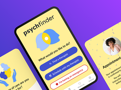 Psychfinder - a Mental Health App healthcare mental health product design ui ux