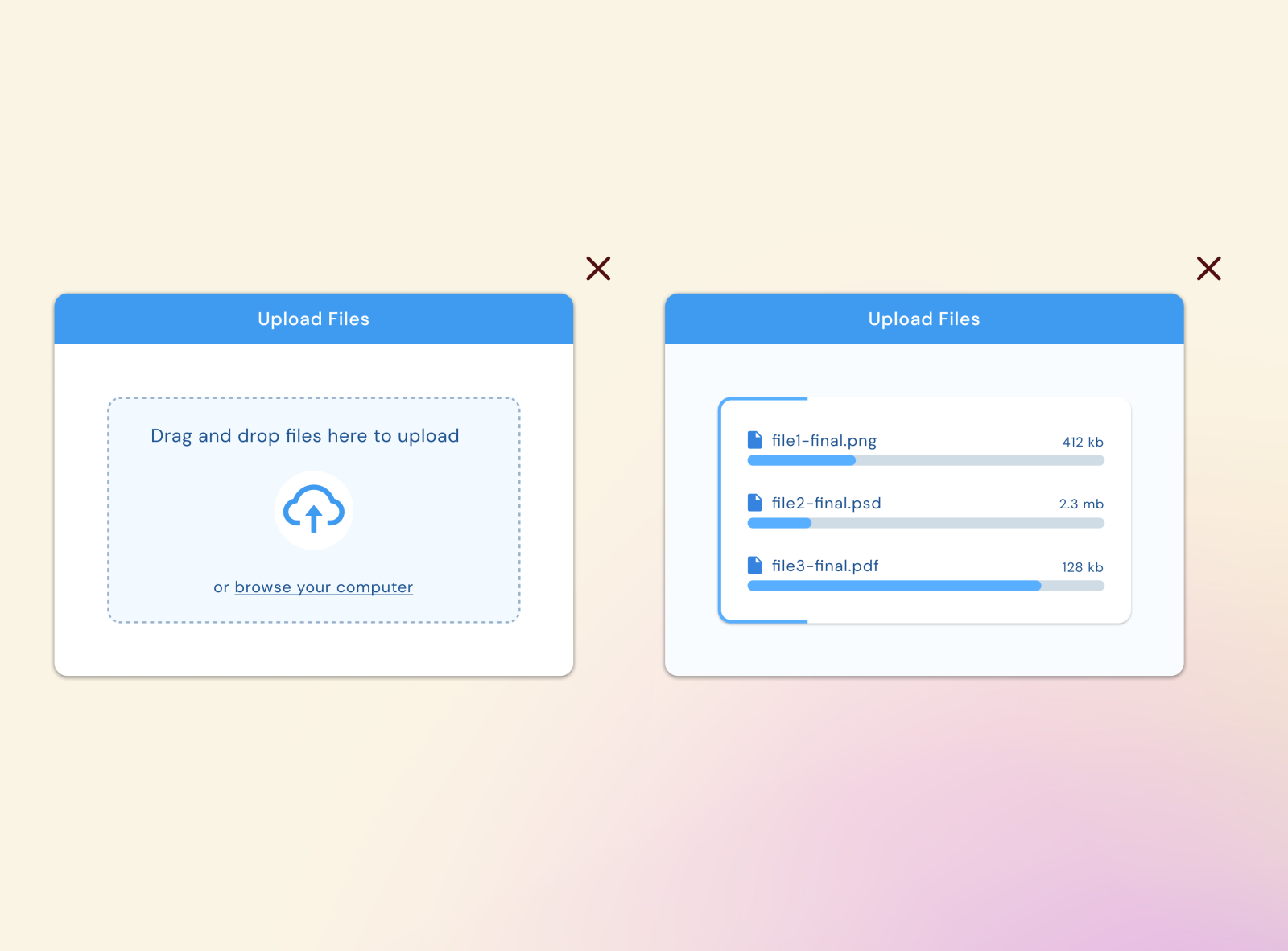 Design Challenge - Upload by Ted Kessler on Dribbble