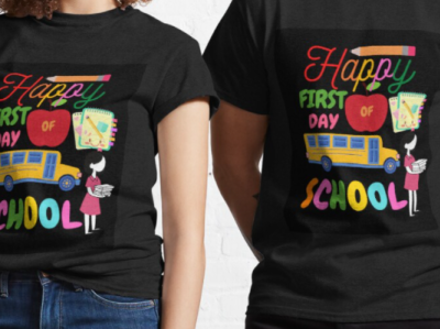 Happy first day of school. Classic T-Shirt design illustration