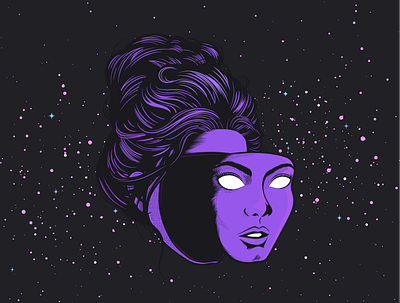 The World Has Turned and Left Me Here face floating head halftone head illustration mask space starry sky woman