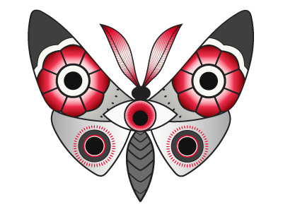 Butterfleye american traditional butterfly eye gradient graphic grayscale illustration moth red tattoo