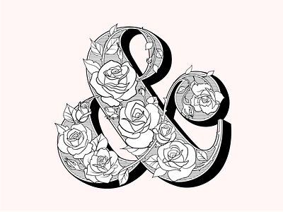 Rose Ampersand ampersand floral floral lettering floral type lettering logo design louis pouchee ornate roses silhouette thorns type design typography vines