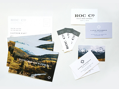 ROC Collateral business cards mountains rustic tags typography