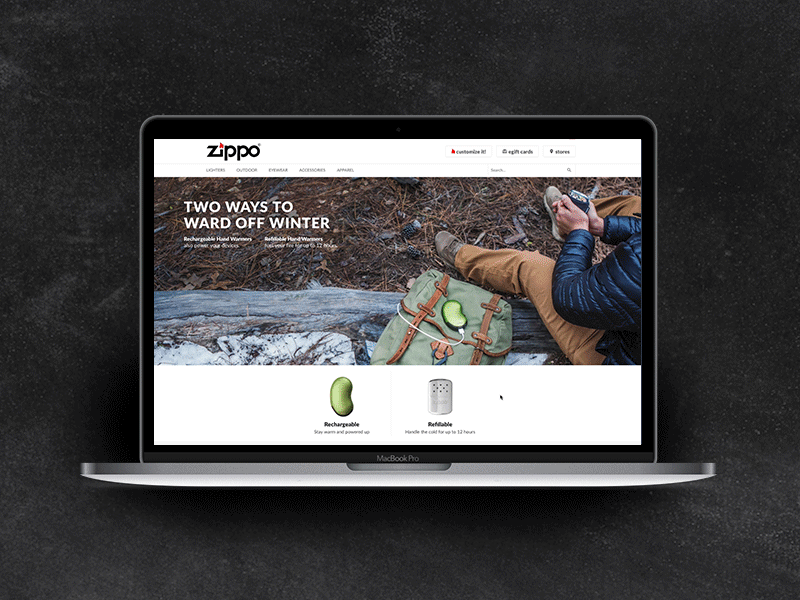 Hand Warmers Landing Page clean ecommerce landing page mobile outdoor product shopify simple ui ux website