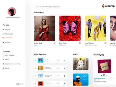 Winamp Music Player app design ui ux