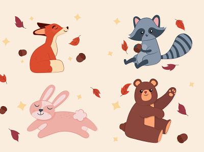 Autumn animals adobe illustrator graphic design illustration vector