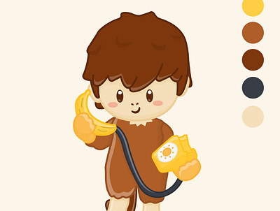 Cute cartoon monkey with a banana phone adobe illustrator design graphic design illustration vector