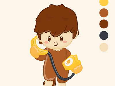 Cute cartoon monkey with a banana phone