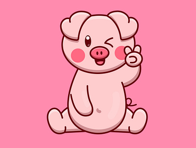 Cute cartoon pink pig in vector illustration adobe illustrator design graphic design illustration logo vector