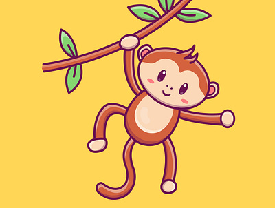 Cute cartoon monkey on a branch in vector illustration adobe illustrator design graphic design illustration logo vector