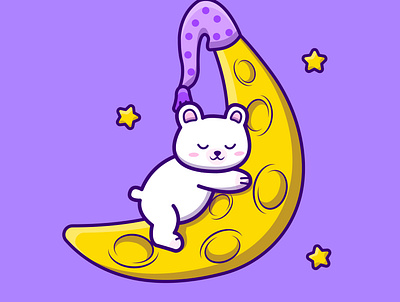 Cute cartoon bear sleeping on the moon adobe illustrator design graphic design illustration logo vector