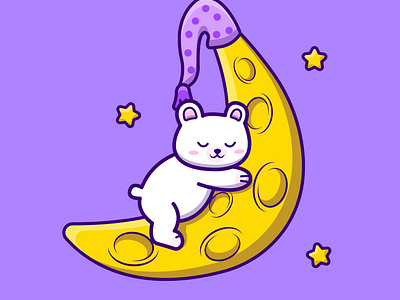 Cute cartoon bear sleeping on the moon