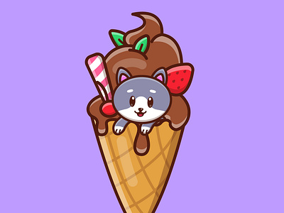 Cute cartoon cat in ice cream