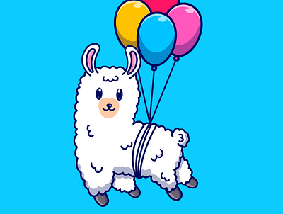 Cute cartoon llama with balloons adobe illustrator design graphic design illustration logo vector