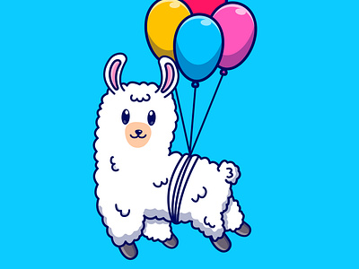 Cute cartoon llama with balloons