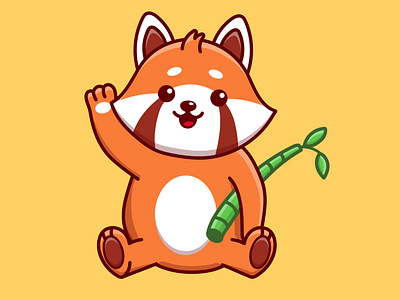 Cute cartoon red panda with bamboo