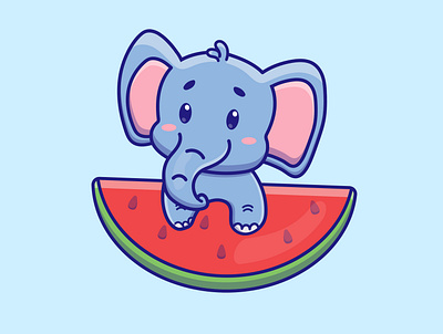 Cute cartoon baby elephant with watermelon adobe illustrator design graphic design illustration logo vector