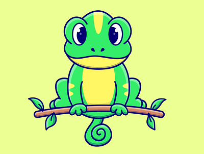 Cute cartoon chameleon on a branch adobe illustrator design graphic design illustration logo vector