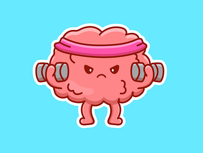 Cute cartoon brain with dumbbells adobe illustrator design graphic design illustration logo vector