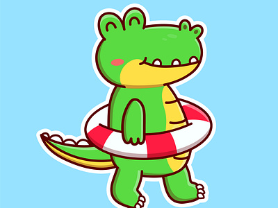 Cute cartoon crocodile with rubber ring