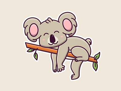 Cute cartoon koala on a branch