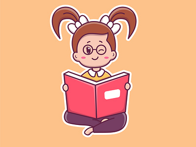 Cute cartoon girl with book