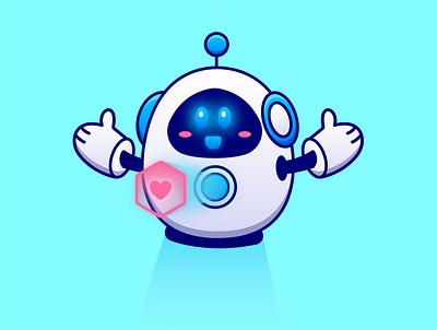 Cute cartoon robot with heart adobe illustrator design graphic design illustration logo vector
