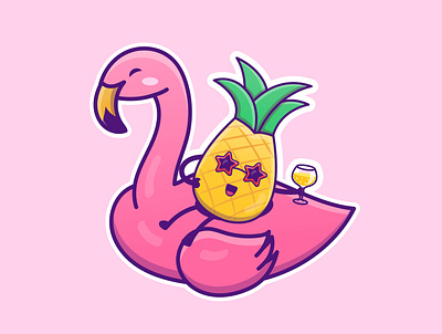 Cute cartoon inflatable flamingo with pineapple in vector adobe illustrator design graphic design illustration vector