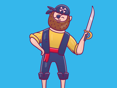 Cute cartoon pirate with saber adobe illustrator design graphic design illustration logo vector