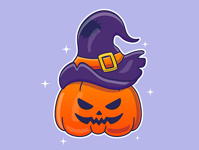 Cute cartoon pumpkin with witch hat adobe illustrator design graphic design illustration logo vector