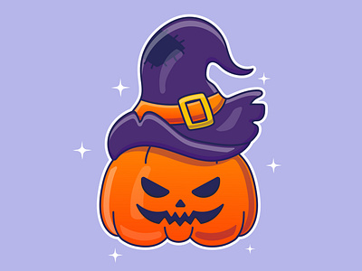 Cute cartoon pumpkin with witch hat