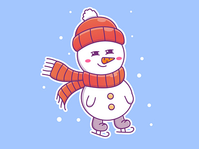 Cute cartoon snowman ice skating